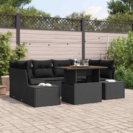 vidaXL Set da Pranzo da Giardino 7 Pezzi con Cuscini Nero in Rattan Sintetico e Acacia
