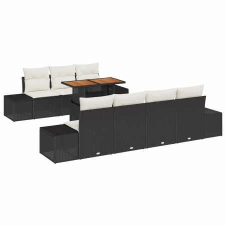 vidaXL Set da Pranzo da Giardino 8 Pezzi con Cuscini in Rattan Composito Nero e Acacia