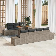 vidaXL Set da Giardino 8 Pezzi con Cuscini Grigi in Rattan Sintetico e Acacia