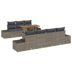 vidaXL Set da Giardino 8 Pezzi con Cuscini Grigi in Rattan Sintetico e Acacia