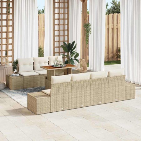 vidaXL Set da Pranzo per Giardino 8 Pezzi con Cuscini Beige in Rattan e Acacia