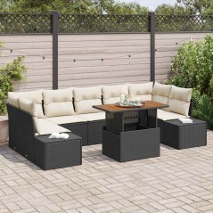 vidaXL Set da Pranzo da Giardino 8 Pezzi con Cuscini in Rattan e Poliestere Nero, Struttura in Acacia