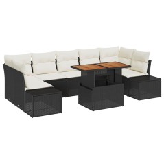vidaXL Set da Pranzo da Giardino 8 Pezzi con Cuscini in Rattan e Poliestere Nero, Struttura in Acacia