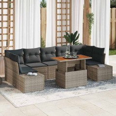 vidaXL Set da Pranzo da Giardino 8 Pezzi con Cuscini Grigi in Poly Rattan e Acacia
