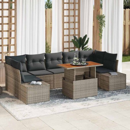 vidaXL Set da Pranzo da Giardino 8 Pezzi con Cuscini Grigi in Poly Rattan e Acacia