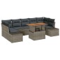 vidaXL Set da Pranzo da Giardino 8 Pezzi con Cuscini Grigi in Poly Rattan e Acacia vidaXL Set da Pranzo da Giardino 8 Pezzi con Cuscini Grigi in Poly Rattan e Acacia