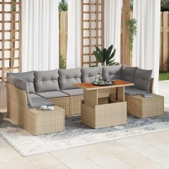vidaXL Set da Pranzo da Giardino a 8 Pezzi con Cuscini in Rattan Beige e Acacia