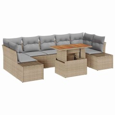 vidaXL Set da Pranzo da Giardino a 8 Pezzi con Cuscini in Rattan Beige e Acacia