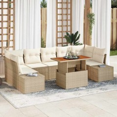 vidaXL Set da Pranzo da Giardino 8 Pezzi con Cuscini Beige in Rattan Sintetico e Acacia