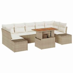 vidaXL Set da Pranzo da Giardino 8 Pezzi con Cuscini Beige in Rattan Sintetico e Acacia