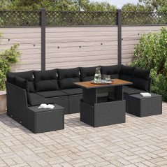 vidaXL Set da Pranzo da Giardino 8 Pezzi con Cuscini in Rattan Sintetico Nero e Acacia