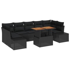 vidaXL Set da Pranzo da Giardino 8 Pezzi con Cuscini in Rattan Sintetico Nero e Acacia