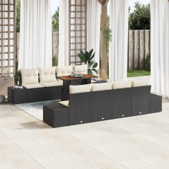 vidaXL Set da Pranzo da Giardino da 9 Pezzi con Cuscini in Rattan Nero e Acacia