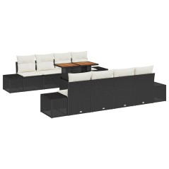vidaXL Set da Pranzo da Giardino da 9 Pezzi con Cuscini in Rattan Nero e Acacia
