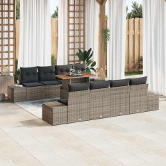 vidaXL Set da Pranzo da Giardino 9 Pezzi con Cuscini in Rattan Grigio e Piano in Acacia