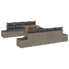 vidaXL Set da Pranzo da Giardino 9 Pezzi con Cuscini in Rattan Grigio e Piano in Acacia