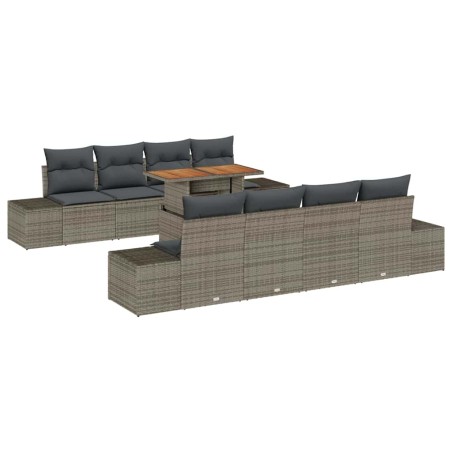vidaXL Set da Pranzo da Giardino 9 Pezzi con Cuscini in Rattan Grigio e Piano in Acacia