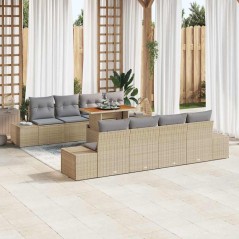 vidaXL Set da pranzo per il giardino 9 pezzi con cuscini beige in rattan sintetico e acacia.