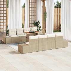 vidaXL Set da Pranzo da Giardino 9 Pezzi con Cuscini Beige in Rattan Sintetico e Acacia