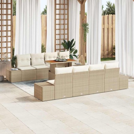 vidaXL Set da Pranzo da Giardino 9 Pezzi con Cuscini Beige in Rattan Sintetico e Acacia