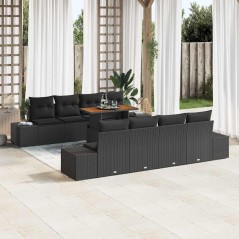 vidaXL Set da Pranzo da Giardino 9 Pezzi con Cuscini in Rattan Nero e Piano in Acacia