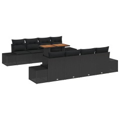 vidaXL Set da Pranzo da Giardino 9 Pezzi con Cuscini in Rattan Nero e Piano in Acacia