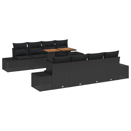 vidaXL Set da Pranzo da Giardino 9 Pezzi con Cuscini in Rattan Nero e Piano in Acacia