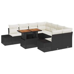 vidaXL Set da Pranzo per il Giardino 9 Pezzi con Cuscini in Rattan Polietileno Nero e Acacia