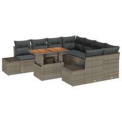 vidaXL Set da Pranzo da Giardino in 9 Pezzi con Cuscini Grigi in Rattan Sintetico e Acacia