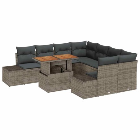 vidaXL Set da Pranzo da Giardino in 9 Pezzi con Cuscini Grigi in Rattan Sintetico e Acacia