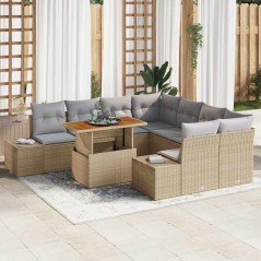 vidaXL Set da Pranzo da Giardino 9 Pezzi con Cuscini Beige in Poly Rattan e Acacia