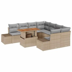 vidaXL Set da Pranzo da Giardino 9 Pezzi con Cuscini Beige in Poly Rattan e Acacia