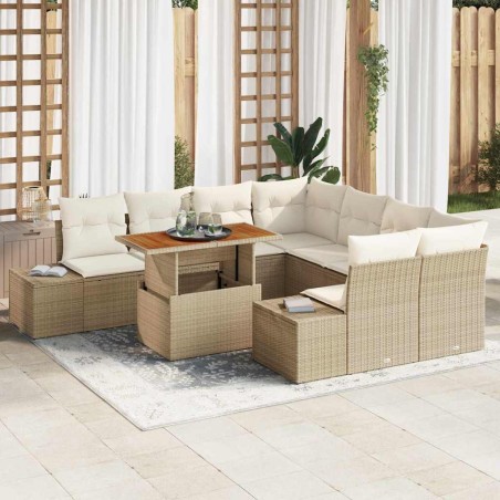 vidaXL Set da Pranzo da Giardino 9 Pezzi con Cuscini Beige