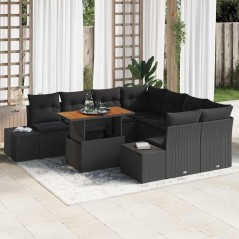 vidaXL Set Pranzo Giardino 9 Pezzi con Cuscini in Rattan Sintetico Nero e Acacia