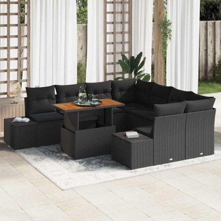 vidaXL Set Pranzo Giardino 9 Pezzi con Cuscini in Rattan Sintetico Nero e Acacia