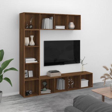 vidaXL Set Mobili Libreria / Porta TV 3pz Rovere Marrone 180x30x180 cm