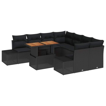 vidaXL Set Pranzo Giardino 9 Pezzi con Cuscini in Rattan Sintetico Nero e Acacia