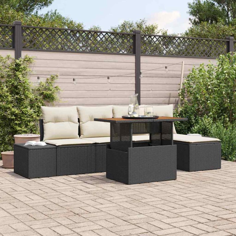 vidaXL Set da Pranzo da Giardino 6 Pezzi con Cuscini in Rattan Nero e Acacia.