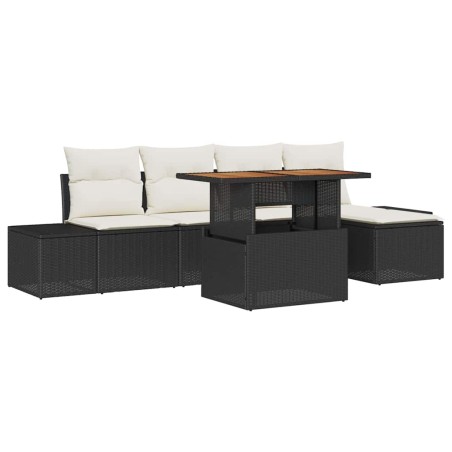 vidaXL Set da Pranzo da Giardino 6 Pezzi con Cuscini in Rattan Nero e Acacia.