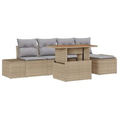 vidaXL Set da pranzo per il giardino da 6 pezzi con cuscini beige in rattan sintetico e legno di acacia.
