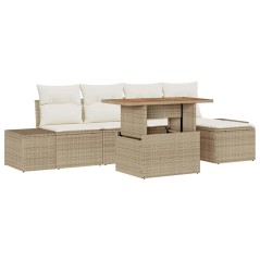 vidaXL Set da pranzo da giardino in 6 pezzi con cuscini beige in rattan sintetico e legno di acacia