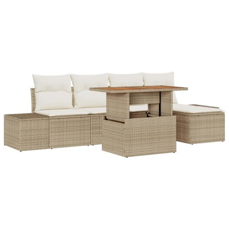 vidaXL Set da pranzo da giardino in 6 pezzi con cuscini beige in rattan sintetico e legno di acacia