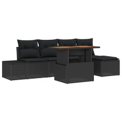 vidaXL Set da Pranzo da Giardino 6 Pezzi con Cuscini in Rattan Nero e Acacia