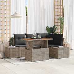 vidaXL Set da Pranzo da Giardino di 5 Pezzi con Cuscini Grigi in Poly Rattan e Acacia