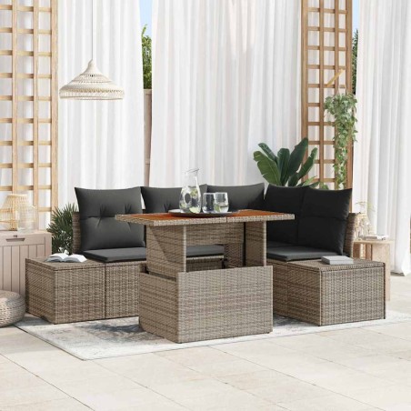 vidaXL Set da Pranzo da Giardino di 5 Pezzi con Cuscini Grigi in Poly Rattan e Acacia