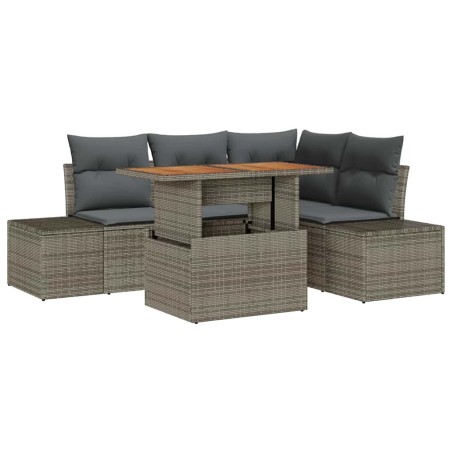 vidaXL Set da Pranzo da Giardino di 5 Pezzi con Cuscini Grigi in Poly Rattan e Acacia