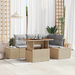 vidaXL Set da Pranzo da Giardino 5 Pezzi con Cuscini – Beige in Polyrattan e Acacia
