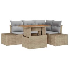 vidaXL Set da Pranzo da Giardino 5 Pezzi con Cuscini – Beige in Polyrattan e Acacia