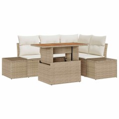 vidaXL Set da Pranzo da Giardino 5 Pezzi con Cuscini Beige in Rattan Sintetico e Acacia