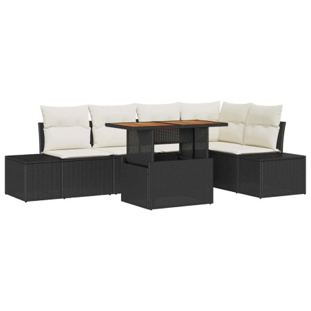 vidaXL Set da pranzo da giardino da 6 pezzi con cuscini, in rattan sintetico nero e legno di acacia.